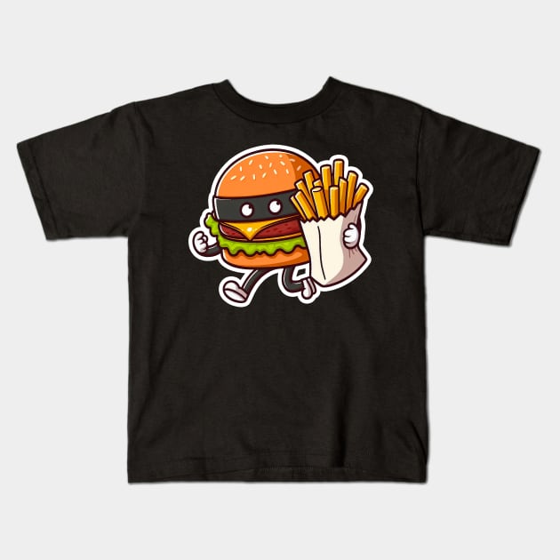 Hamburger Burglar and French Fries Kids T-Shirt by Plushism